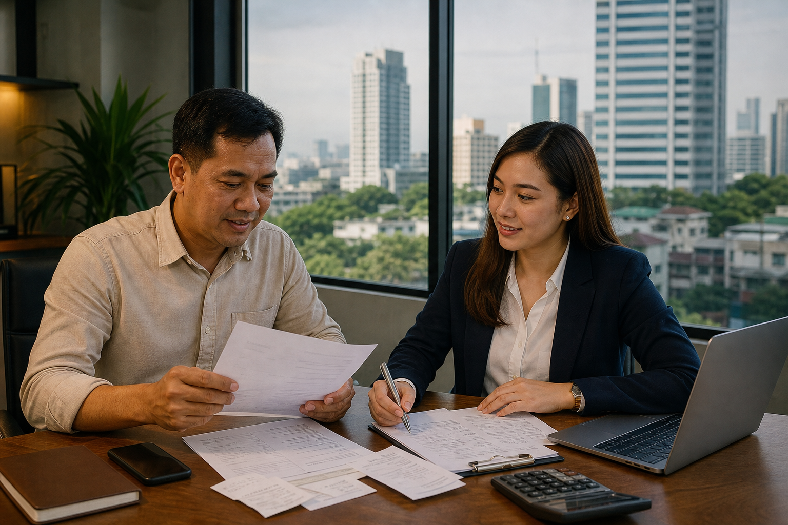 Company owner discussing records with an accountant
